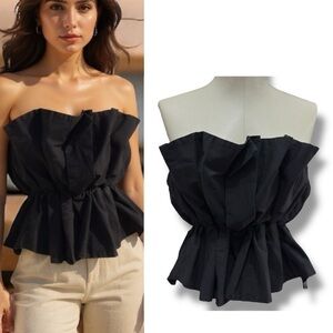 204 DOUBLE CRAZY | NWOT Black Strapless Ruffle Top (Size S) - 3for15
